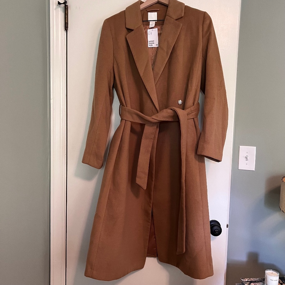 H&M Camel Brown Wrap Coat Size Medium